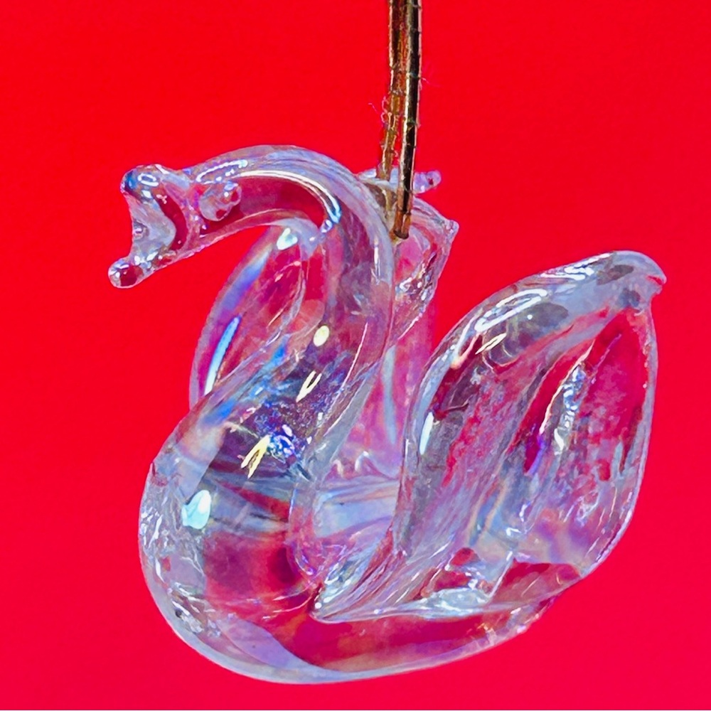Tiny Vintage Hand Blown Iridescent Glass Swan Figurine Art Glass Ornament